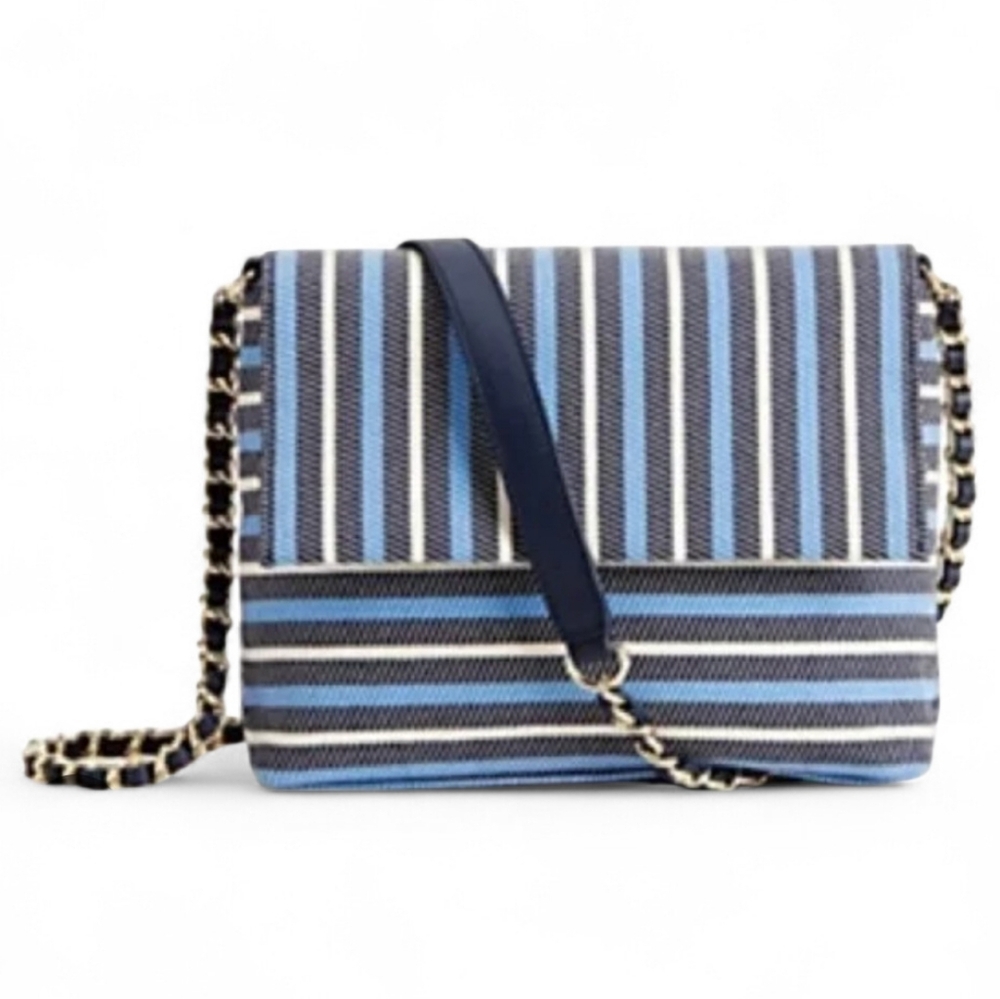 Talbots Navy and White Striped Crossbody Bag
